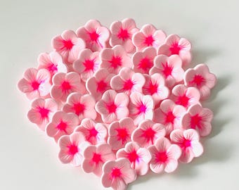 Fondant light pink cherry blossom flowers decorations - Vegan