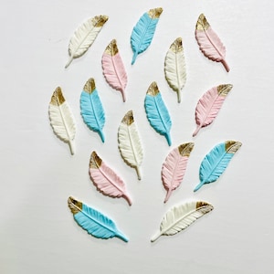 Boho style Fondant feathers cake, cupcake toppers, cake decorations, gold hand painted tip