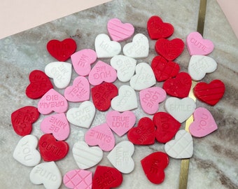 Fondant valentines message hearts perfect for cake or cupcake decorations - Vegan