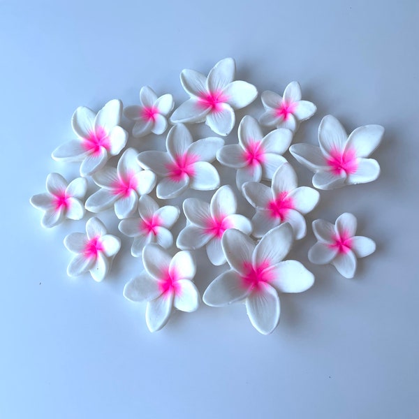 Fondant Plumeria frangipani hawaiian tropical flowers in 3 mixed sizes perfect for cakes or cupcakes