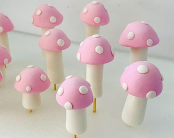 Fondant Mushrooms: Light Pink Woodland Cake Decorations (Vegan, Nut Free, Gluten Free)