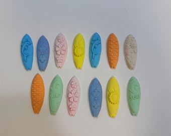 Fondant 2 inch surfboard for cakes or cupcakes-birthday party toppers - Vegan - Nut free - Gluten Free