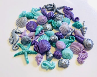 Fondant seashells set perfect for cake or cupcake decorations-Vegan