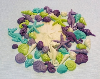 25 or 50 Edible sugar seashells underwater theme beach fondant cake or cupcake decorations