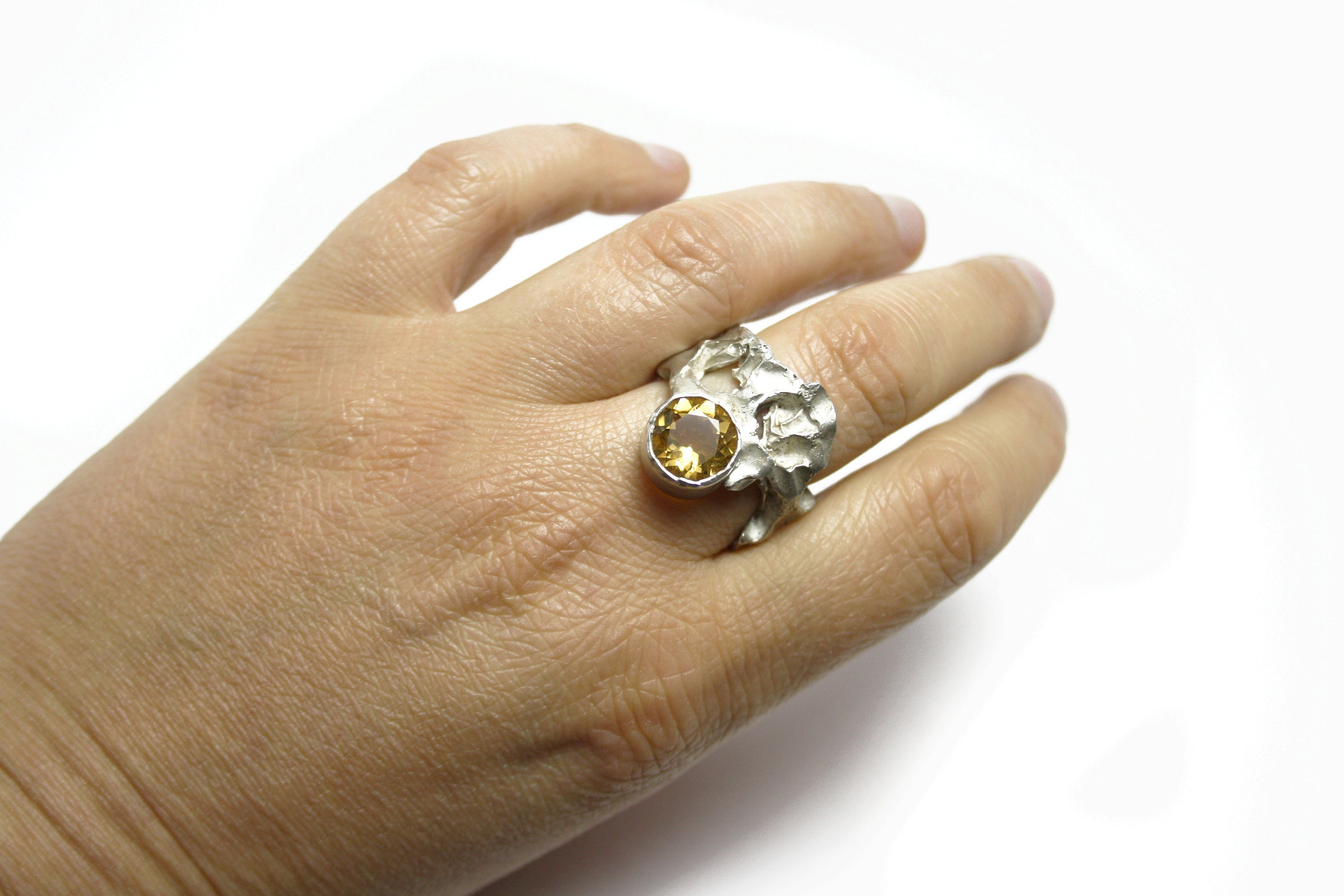 Bague En Argent Avec Citrine - Pierre 10x8 Mm - Tailles 53-54 Ou 58 - Sans Emballage D’origine