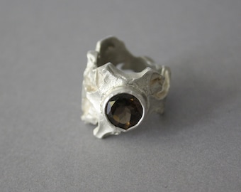 Ring 925 silver with smoky quartz size 55