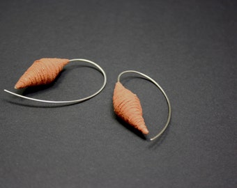 Textile earrings 925 silver bracket with yarn and synthetic resin wrapped orange