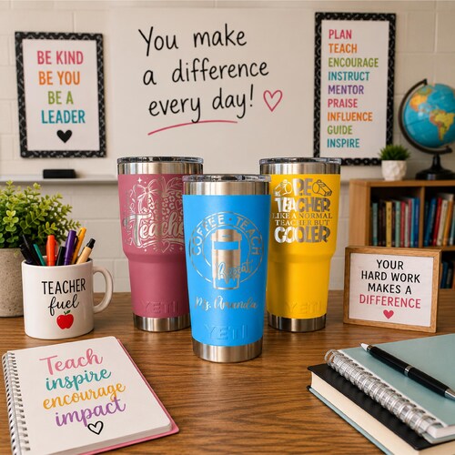 Laser Engraved Teacher Tumbler: Personalized Stainless Steel Gift