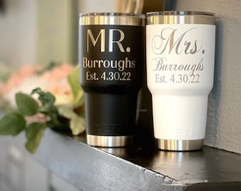 Mr and Mrs, Bride and Groom Engraved Tumbler- Cup Personalize