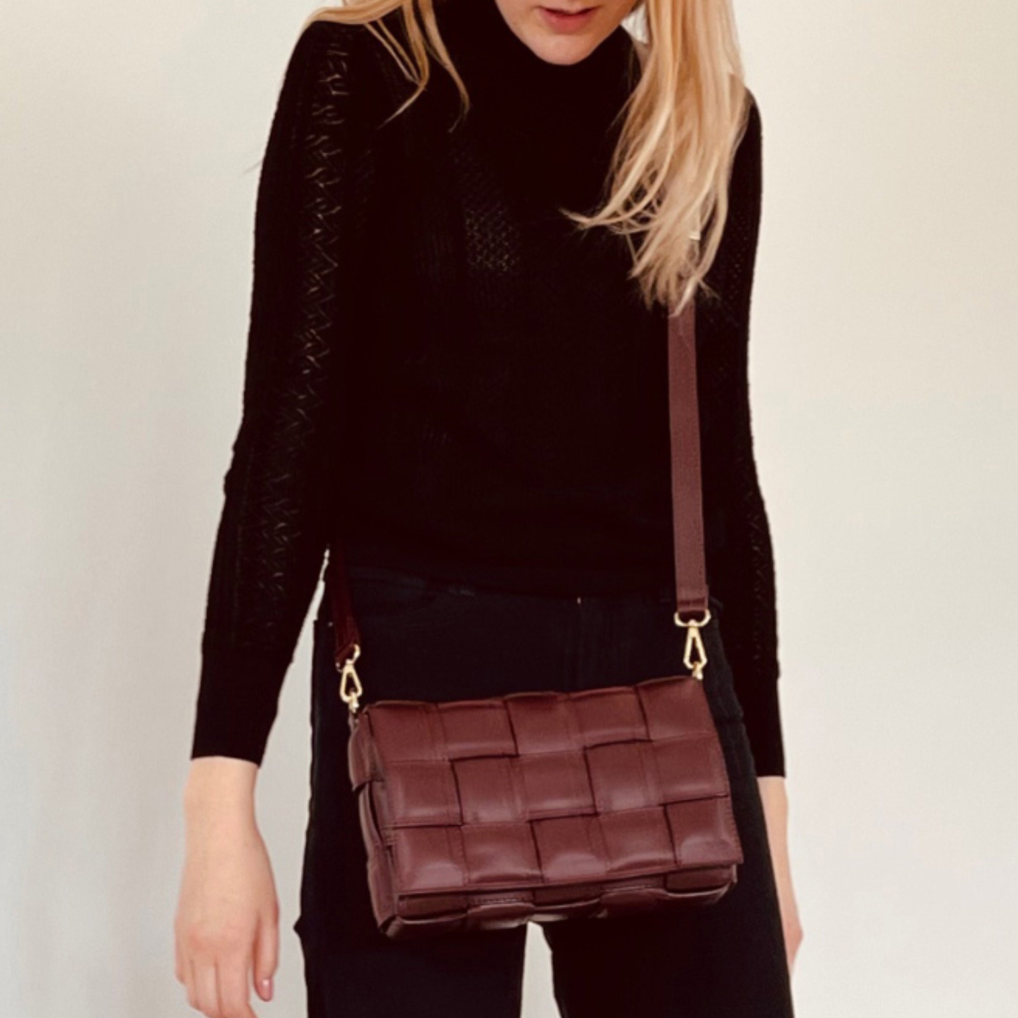 Burgundy Padded Woven Leather Crossbody Bag Etsy UK