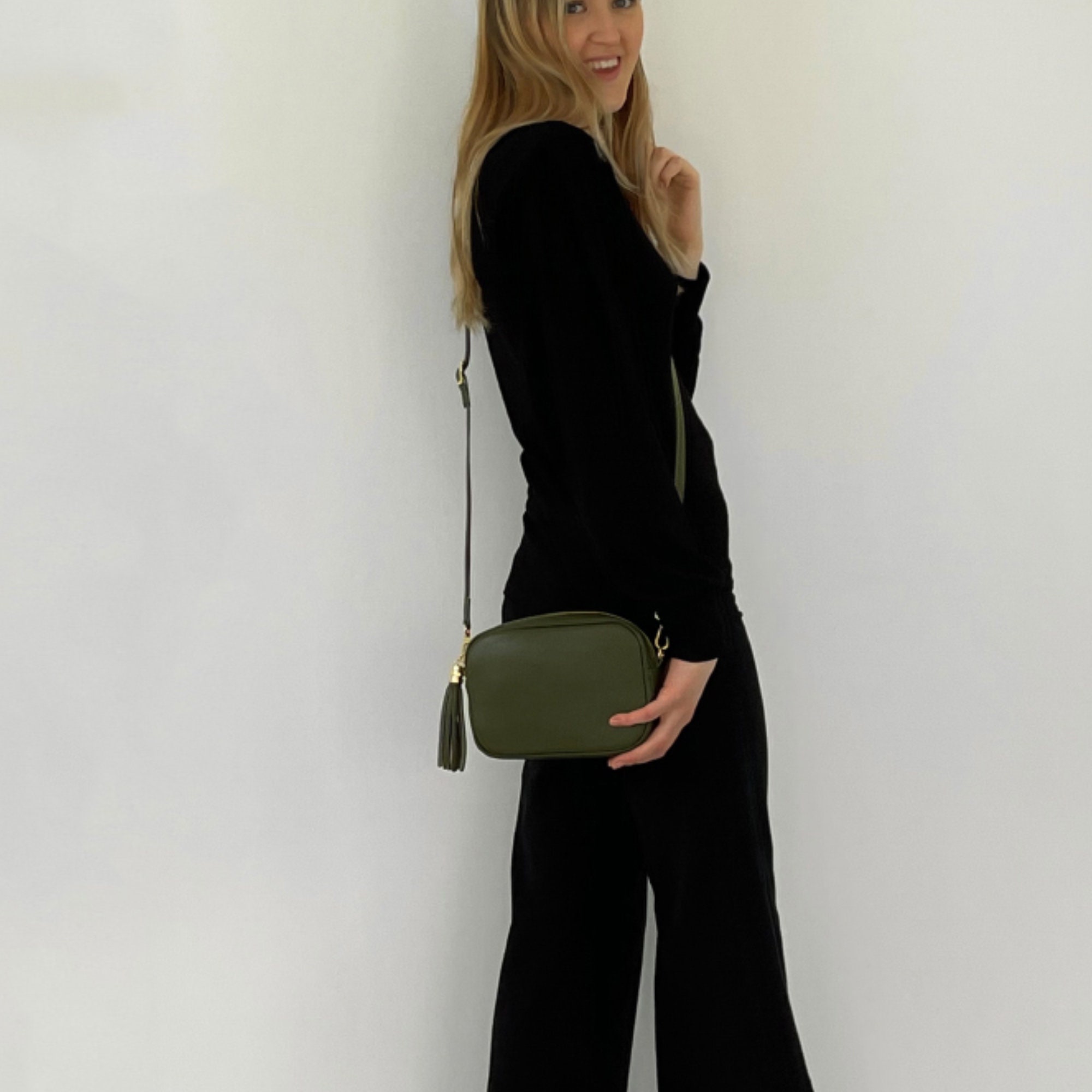 Olive Green Leather Cross Body Bag Etsy