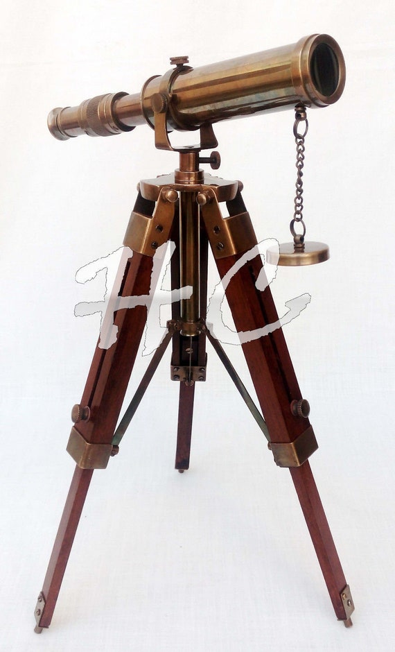 Nautical Design Antique Brass Spyglass Telescope With Wooden Tripod Marine Scope
