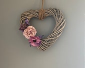 Gorgeous Wicker Purple Poppy Hanging Heart Wreath