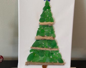 Arte em tela de árvore de Natal de vidro marinho natural personalizada