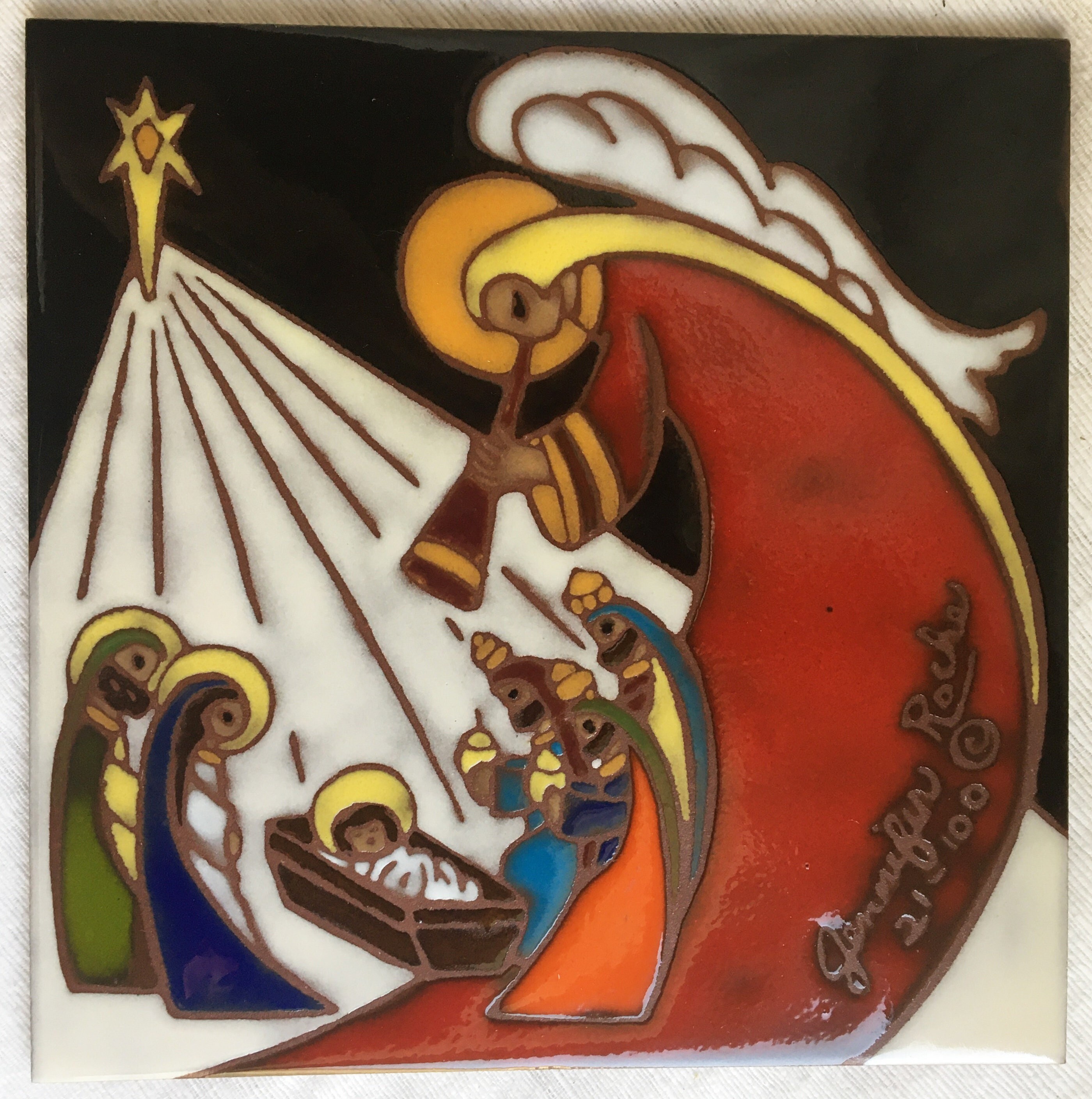 Signed Jennifer Roche Nativity Tile Trivet Three Kings Jesus Etsy