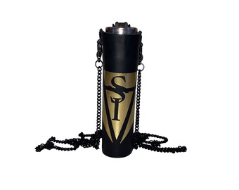 Unique / Creator Lighter holder clipper lighter case genuine leather jewelry Black Artisanal Metallic logo stainless chain with carabiners