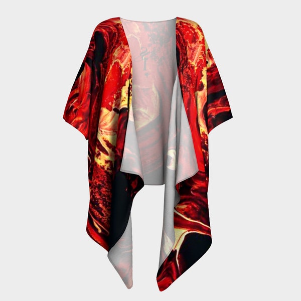 Unique / Créateur Kimono Drappé, robe de chambre, peignoir rouge flame - fire