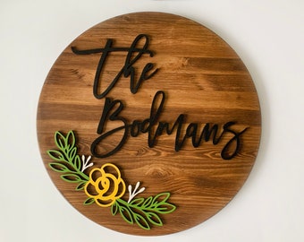 Custom Family Name Wood Sign, Wedding Alternative Guestbook, Housewarming Gift, Round Family Wooden Sign, Cabin Entrance Decor, Cottage Sign