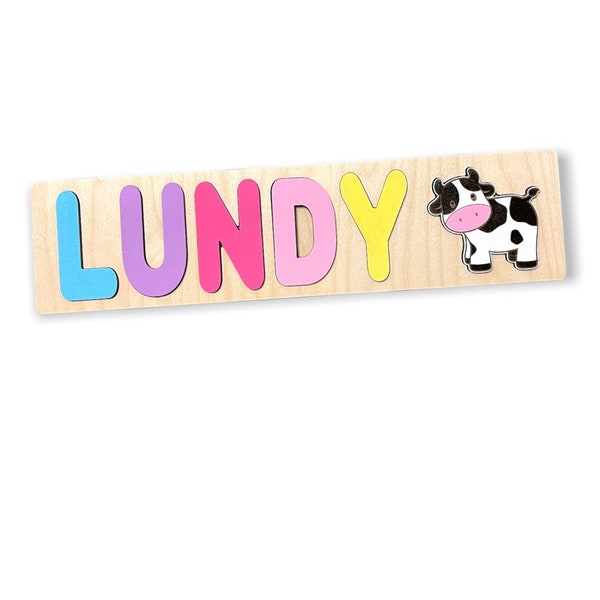 Cow Wooden Name Puzzle, Personalized Baby Keepsake, 1st Birthday Gift,