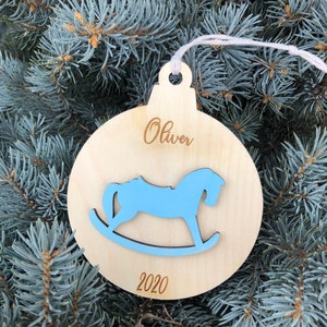 Rocking Horse Personalized Christmas Ornament - Baby First Christmas - Personalized Name Engraving