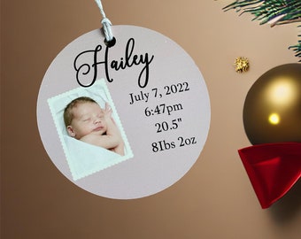 Custom Birth Stat Newborn Photo First Christmas gift - Baby Announcement Printed Personalized Noël Decor Ornament Keepsake