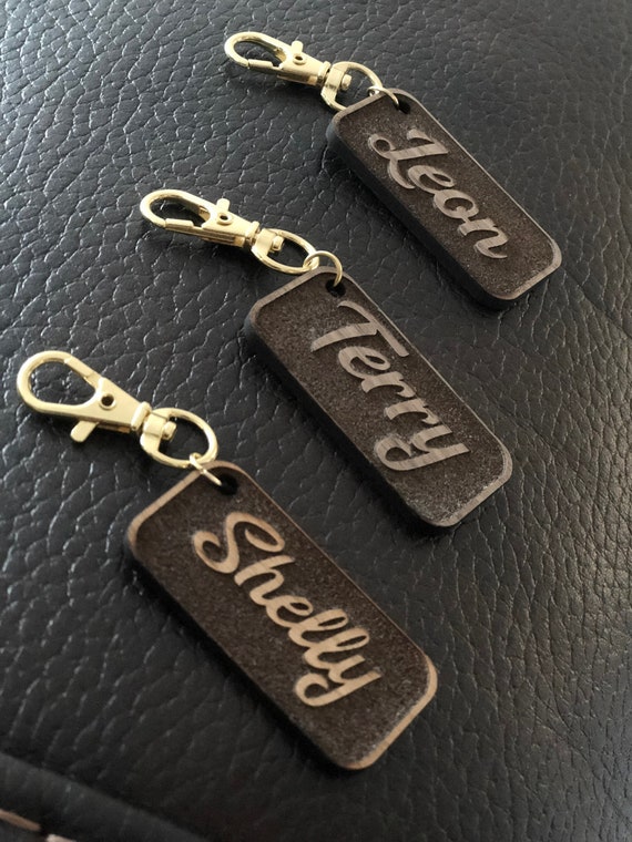 Wood Engraved Rectangular Name Keychain Personalized Keychain