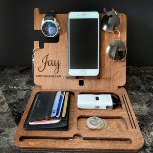 Personalized Docking Station, Desk Organizer,  Phone Stand, Charging Station,Gift for men with optional apple watch dock