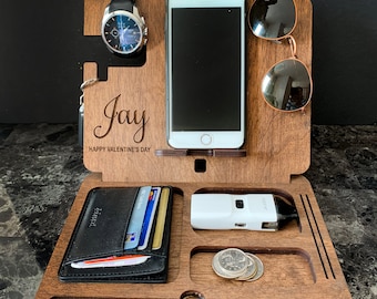 Personalized Docking Station, Desk Organizer,  Phone Stand, Charging Station,Gift for men with optional apple watch dock