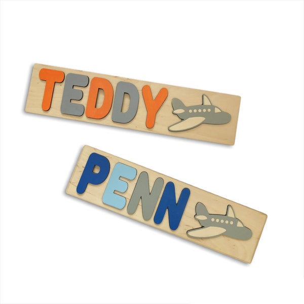 Airplane Custom wooden Name Puzzle for toddlers boys and girls,