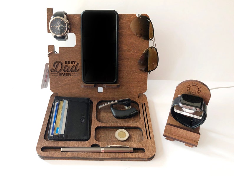 Personalized Docking Station, Desk Organizer,  Phone Stand, Charging Station,Gift for men with optional apple watch dock 