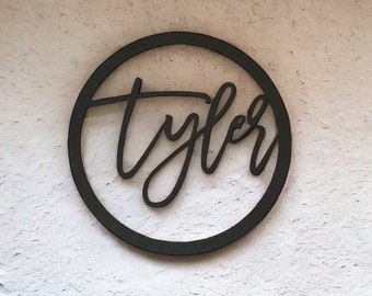 Custom name cut out round wooden wall decor, Laser cut names nursery signs, Personalized baby room name sign, Nursery wall art