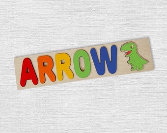 Dinosaur Custom Name Puzzle, Wooden Puzzle, Toddler Trex Dino First Birthday Gift, Nursery Decor, 2 Years Old Gift for Toddlers, Montessori