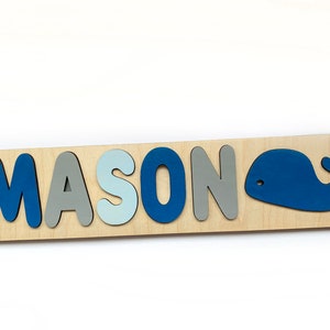 Blue Whale Custom Name Puzzle, Wooden Puzzle, Baby Shower - Birthday Gift Ocean themed Nursery Decor