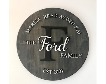 Monogram Family Name Sign, Last Name Wooden Decor, Cabin Round Personalized Welcome Sign, Cottage Decor, New Homeowners Gift, Housewarming