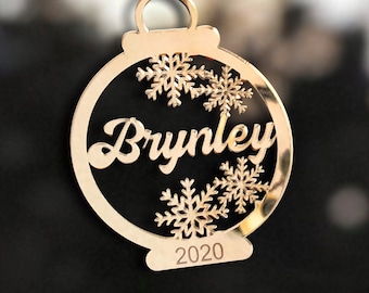 Acrylic Name Snowflakes Christmas Ornament, Mirror Gold Silver Ornament Baubles Noel Tree Decor, Personalized First Christmas Name Ornament