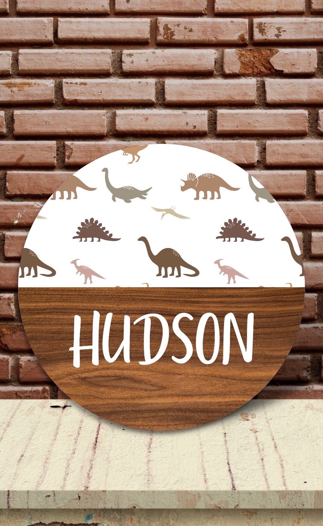 Dinosaur Print Name Sign Wooden Round Nursery Decor - Personalized Dino Playroom Wall Art  Lightweight Toddler Gift Kids Toddler Boy Room