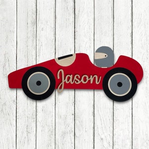 Race Car Wood Name Sign - Racing Wall Decor Toddler Room Two Fast Birthday Gift Personalized Decor Boy Cars Speed Playroom Name Wall art