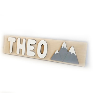 Mountain Custom Name Puzzle, Wooden Puzzle, Baby Shower, 2 Years old Personalized Gift, Gift for Kids, Nursery Decor, Wood Name Puzzle Toy