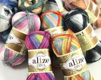 Alize Diva Batik, 25 different colors, knitting yarn, crochet yarn, soft yarn, acrylic yarn, bag yarn, microfiber yarn, lace yarn,