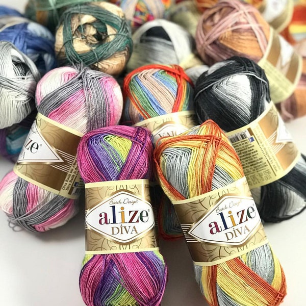 Alize Diva Batik, 25 different colors, knitting yarn, crochet yarn, soft yarn, acrylic yarn, bag yarn, microfiber yarn, lace yarn,