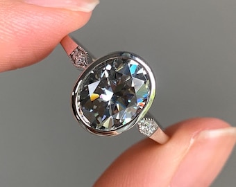 Oval Cut Moissanite Engagement Ring Bezel Set Diamond Ring Minimalist Promise Ring Solid Gold Ring, Anniversary Gift for Her
