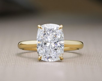 Elongated Cushion Cut Engagement Ring, 14k Gold Solitaire Ring for Women, Minimalist Moissanite Proposal Ring, Anniversary Gift for Wife