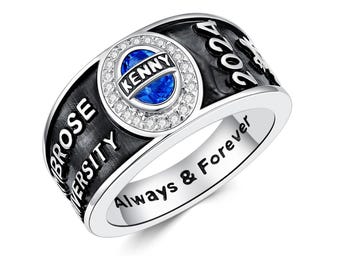 Custom High School Graduation Ring | Personalized Name & Birthstone | Handmade 925 Sterling Silver Class Ring | Senior Gift for Her or Him