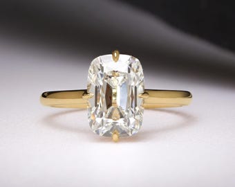 Elongated Cushion Cut Engagement Ring, 2ct Solitaire Diamond Ring in 14k Gold, Minimalist Thin Band Proposal Ring, Dainty Bridal Jewelry