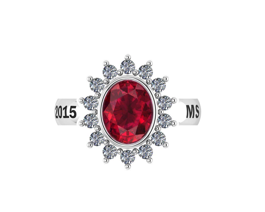 Ruby Class Ring Custom Ruby Red Class Ring 925 Sterling Silver Halo Statement Ring ...