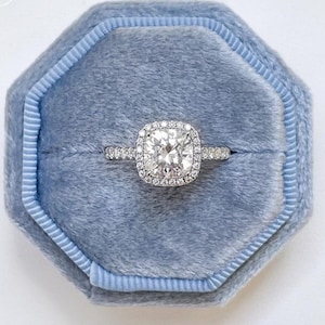 Handmade Halo Diamond Ring,2CT Cushion Cut Moissanite Engagement Ring,Solid 14K White Gold Ring,Wedding Ring For Women,Anniversary Gift Ring
