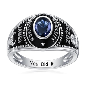 Personalized Men’s University & High School Class Ring | Unique Handmade Graduation Ring in 925 Sterling Silver | Custom Engraved Class Ring