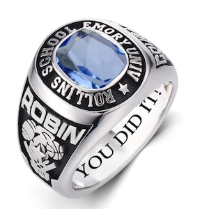 Personalized University Graduation Class Ring | Custom High School Ring | Handmade 925 Sterling Silver Gift for Men & Women