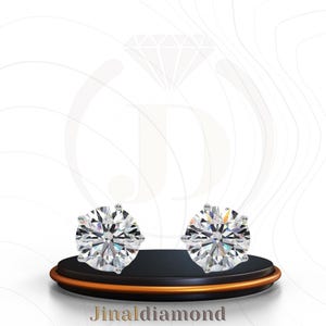 Classic Round 2CT Moissanite Stud Earrings | Handmade 5-Prong Flat Back Setting | 10K/14K/18K Solid Gold | D Color Sparkle Studs for her
