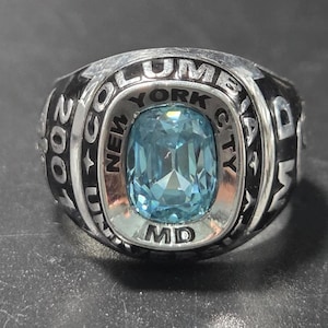Graduation High School Class Ring for Men –Custom Made University Collection with Cushion Gemstone –Personalized Handmade Ring in 925 Silver